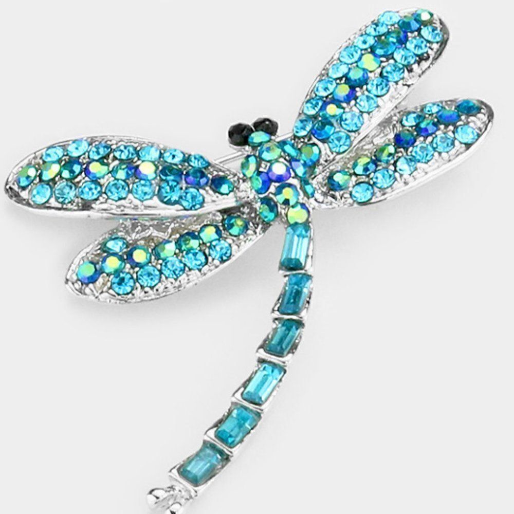 Dragonfly Aqua Blue Stone Pave Pin Brooch - Picture 3 of 5
